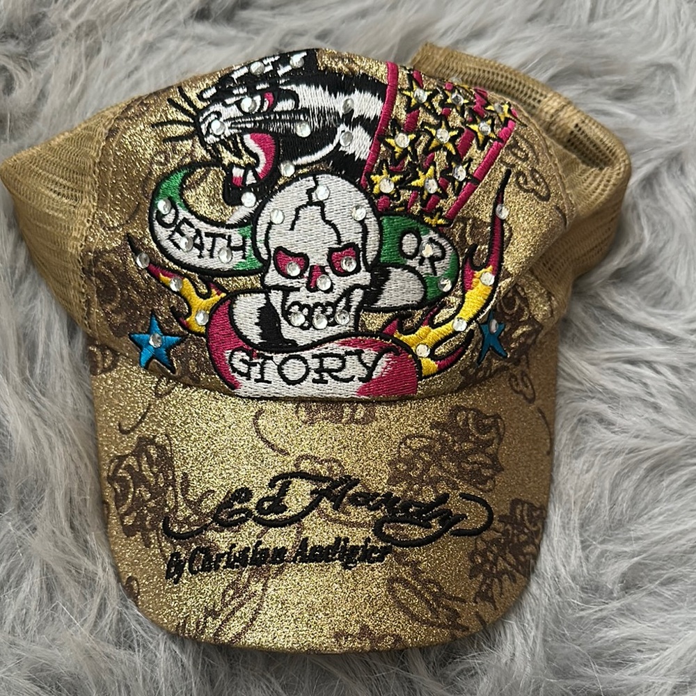 Ed Hardy Gold Embroidered Skull Cap